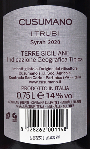 SYRAH „I TRUBI“ IGT 2020 - Soc. Agricola CUSUMANO